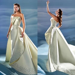 Customized Women Matching Strapless Ball Gown Sweep/Brush Formal Ocassion Pleat Satin Customized Es 2023 Luxury Gown