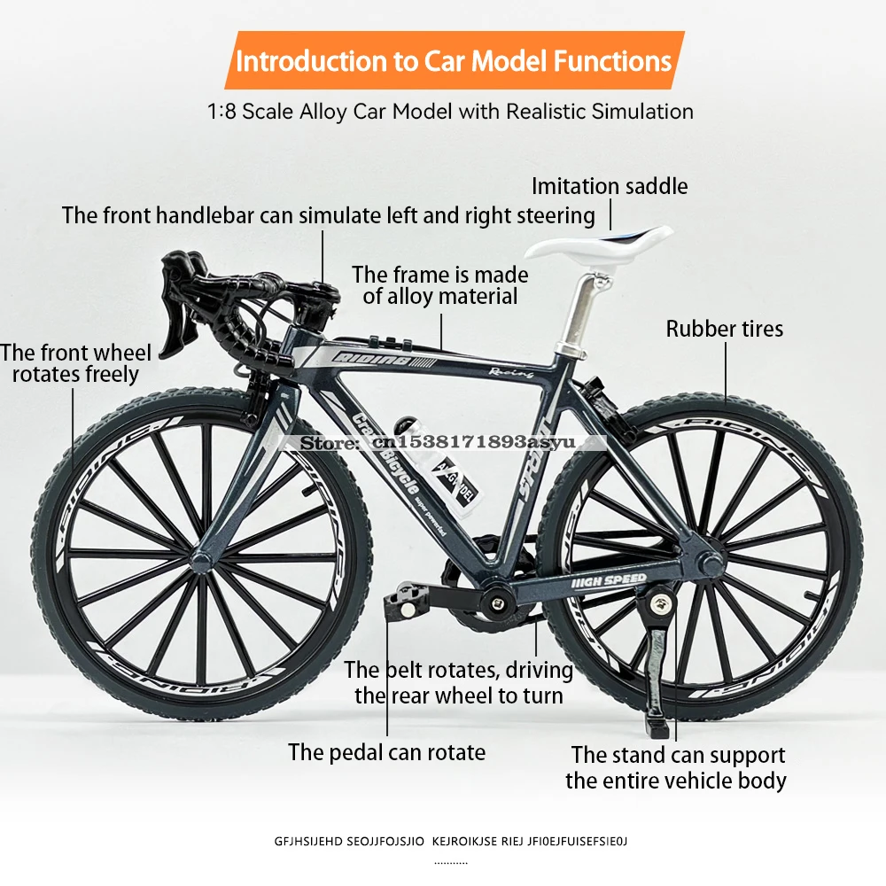 1:8 mini modelo de bicicleta de liga com rack de estacionamento, decoração fundida, metal, montanha, dedo azul, simulação de bicicleta, presentes, brinquedos para meninos