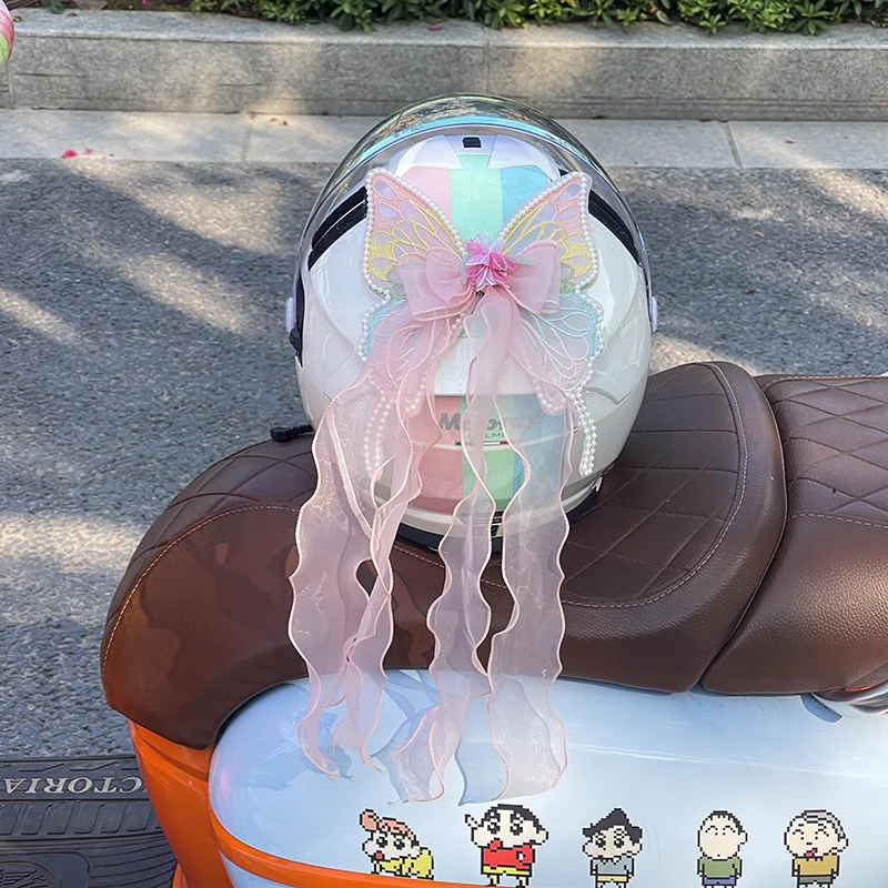 Cute  Helmet Decoration Pink Bow Playful Flowing Light Helmet Decoration For Giving Children And Girlfriends Helmet Decoration