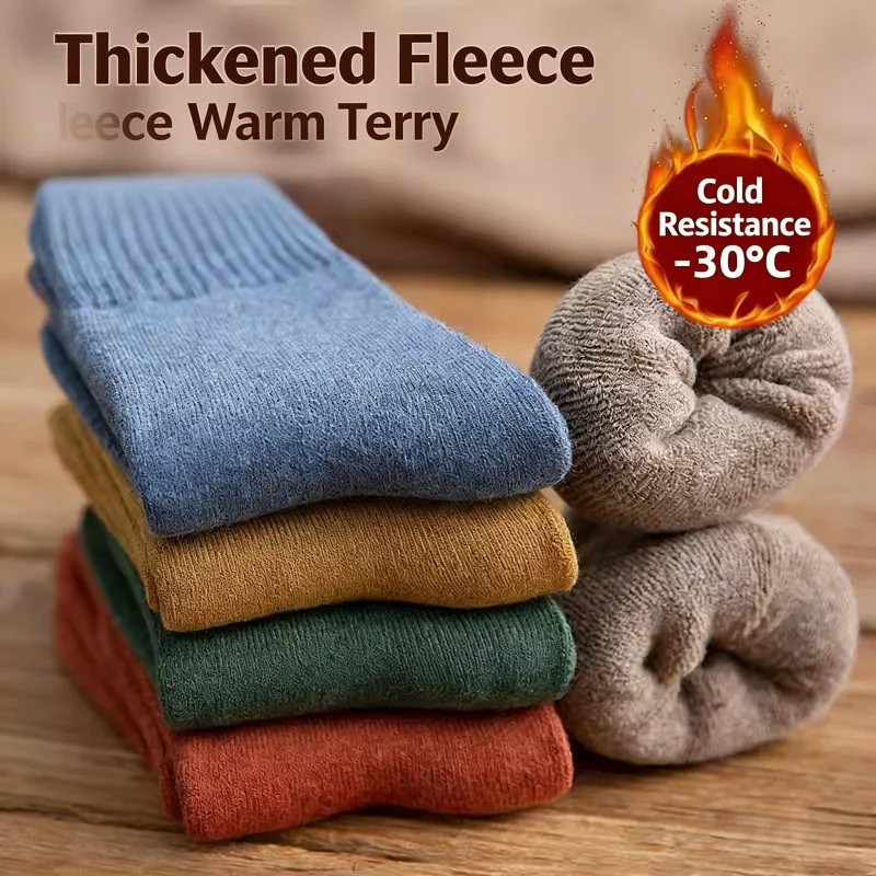 

3 Pairs Winter Thick Men Socks, Plush Lined Thermal Warm Long Tube Socks, Pure Cotton Soft Comfortable Breathable Crew Socks