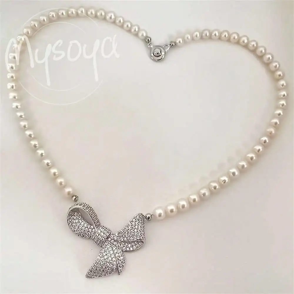 

MYSOYA ожерелье из белого пресноводного жемчуга 8-9 мм с жемчугом и застежкой-бантом, подарочная коробка, подарок для нее/Him, свадьбы, Рождества, Нового года, подарок