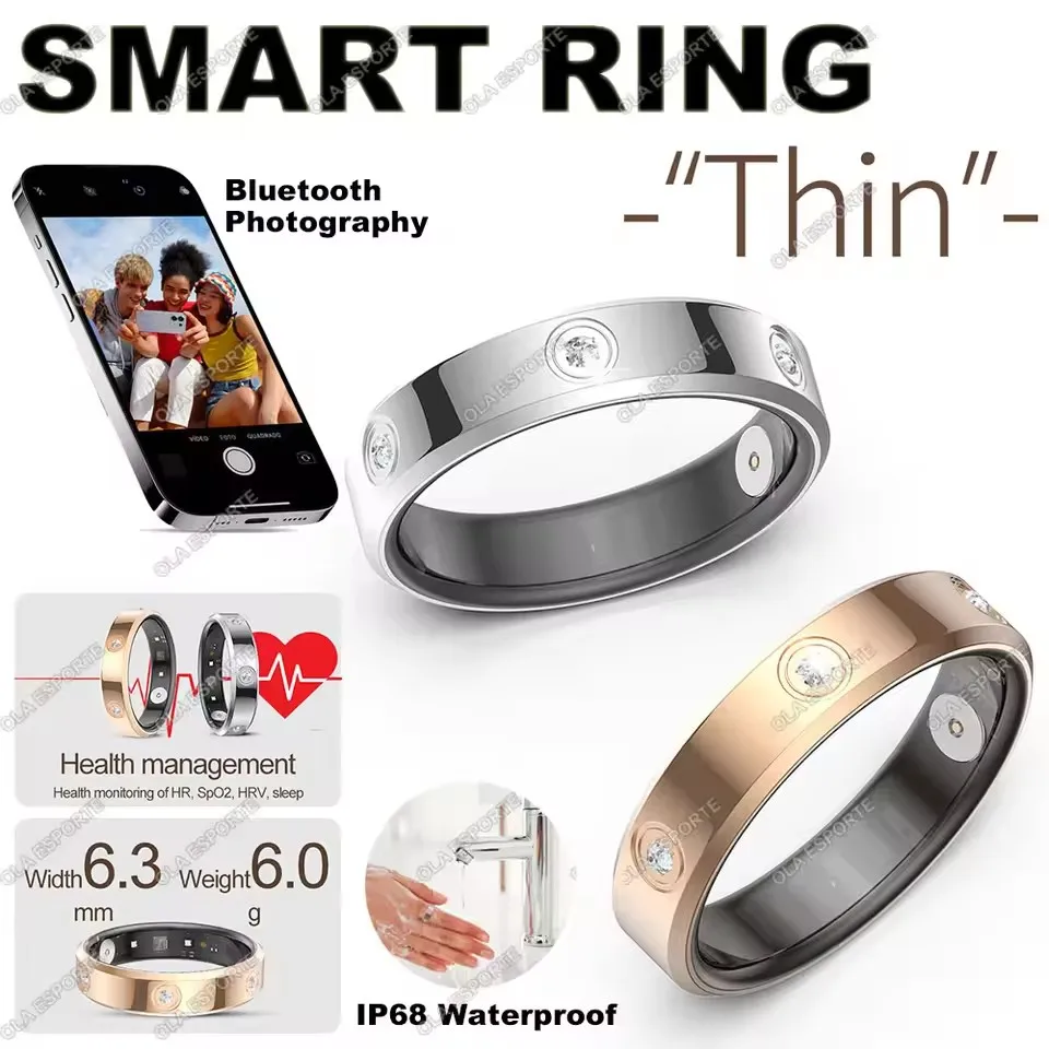 

2025 Diamond Smart Ring Women Men Super Narrow 6.3mm Heart Rate Health Stress Measurement IP68 Waterproof Fashion Sports Rings