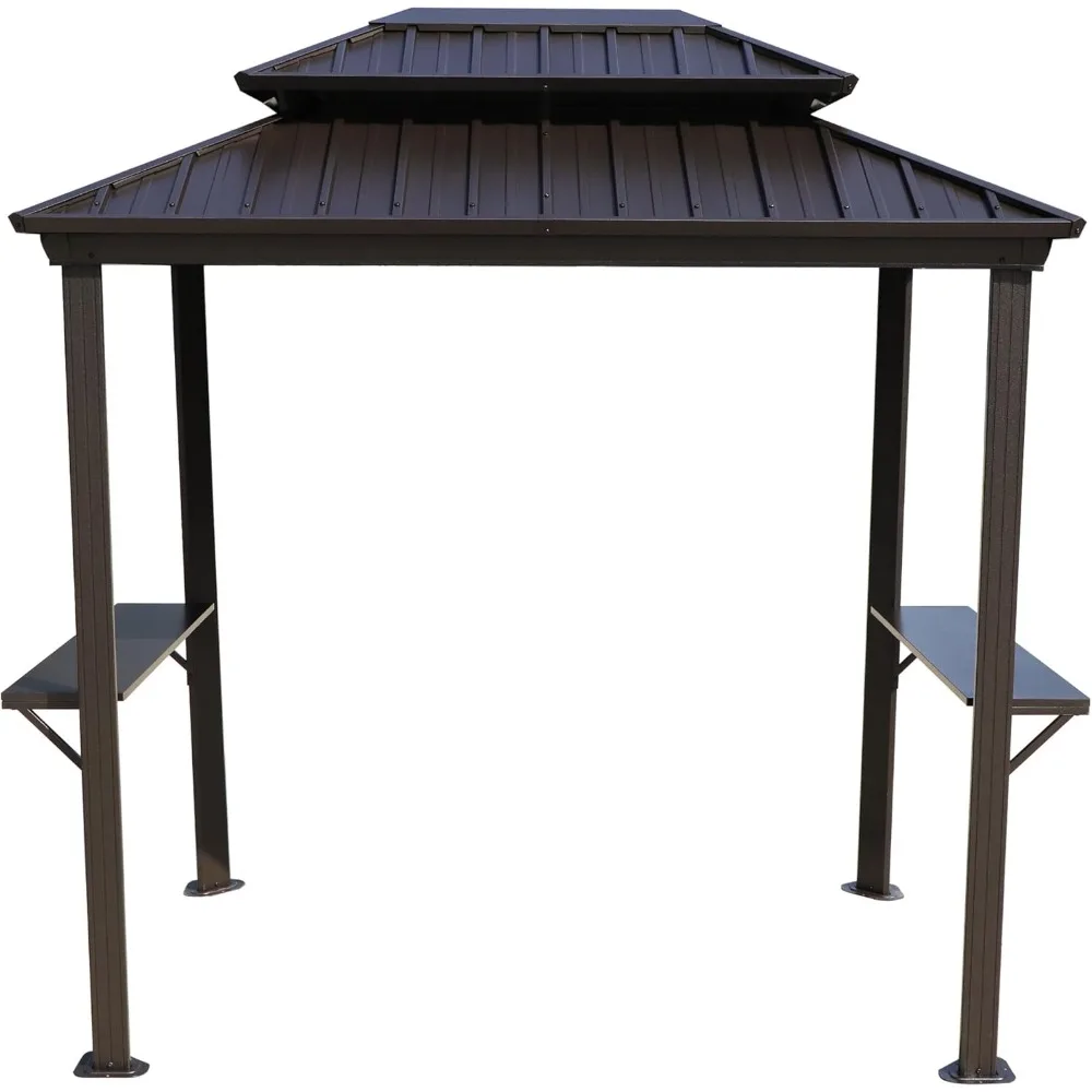 Hardtop Grill Gazebo with Double Galvanized Metal Roof, Outdoor Grilling Station with 2 Side Shelves, Aluminum Grill Gazebo