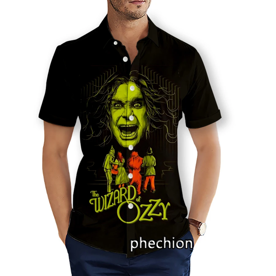 phechion Mens Short Sleeve Beach Shirts Ozzy Osbourne 3D Print Casual Shirts Fashion Streetwear Men Tops X225