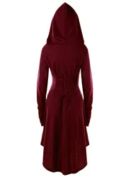 Vintage Womens Dress Cosplay Medieval Renaissance Archer Costumes Hooded Robe Lace Up Pullover Long Hoodie Dress Cloak