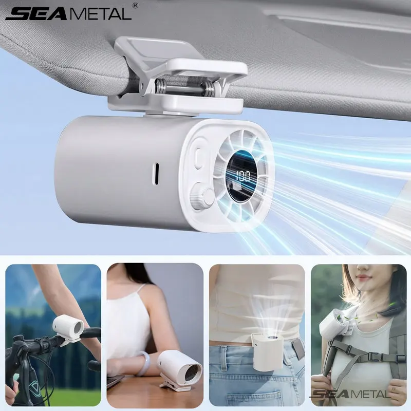 SEAMETAL 100 Speed Wind Control Car Clip Fan 360° Rotation Electric Fan Low Noise Mini Fan Rechargeable for Car Home Outdoor