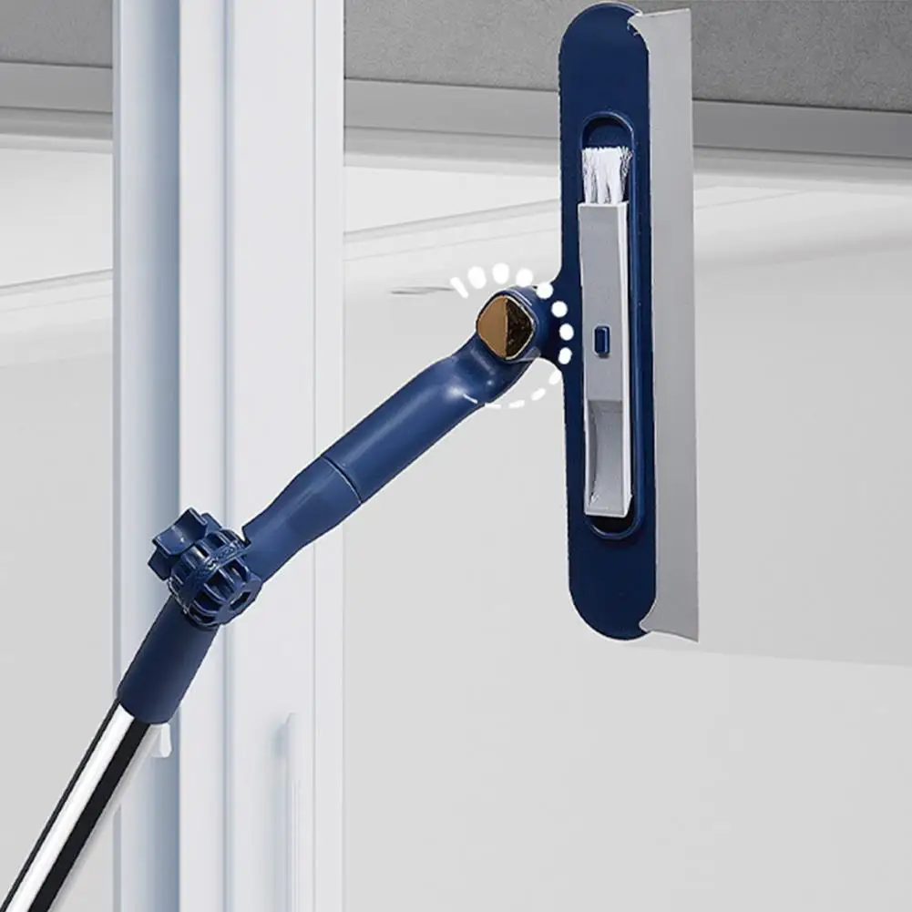 Dual Function Window Scraper Glass Wiper with Flexible Corner Head Built-in Brush 180-degree Rotating Double-sided Scraper