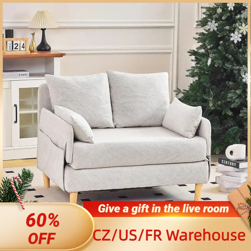 Convertible Sleeper Chair, Folding Sofa Bed, Couch for Living Room, 1 to 2 Seat, Guest Bed with 2 Throw Pillow for Small Space