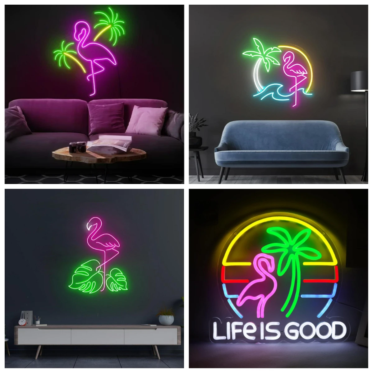 Wall Decor Lighting Tree - Flamingo- und Palmen-Neonlicht USB-dimmbare LED-Neonleuchten für