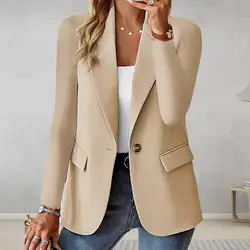 Women Suit Jacket Business Suit Coat Elegant Women's Business Suit Jackets Lapel Long Sleeve Coat Single Button Office Blazer