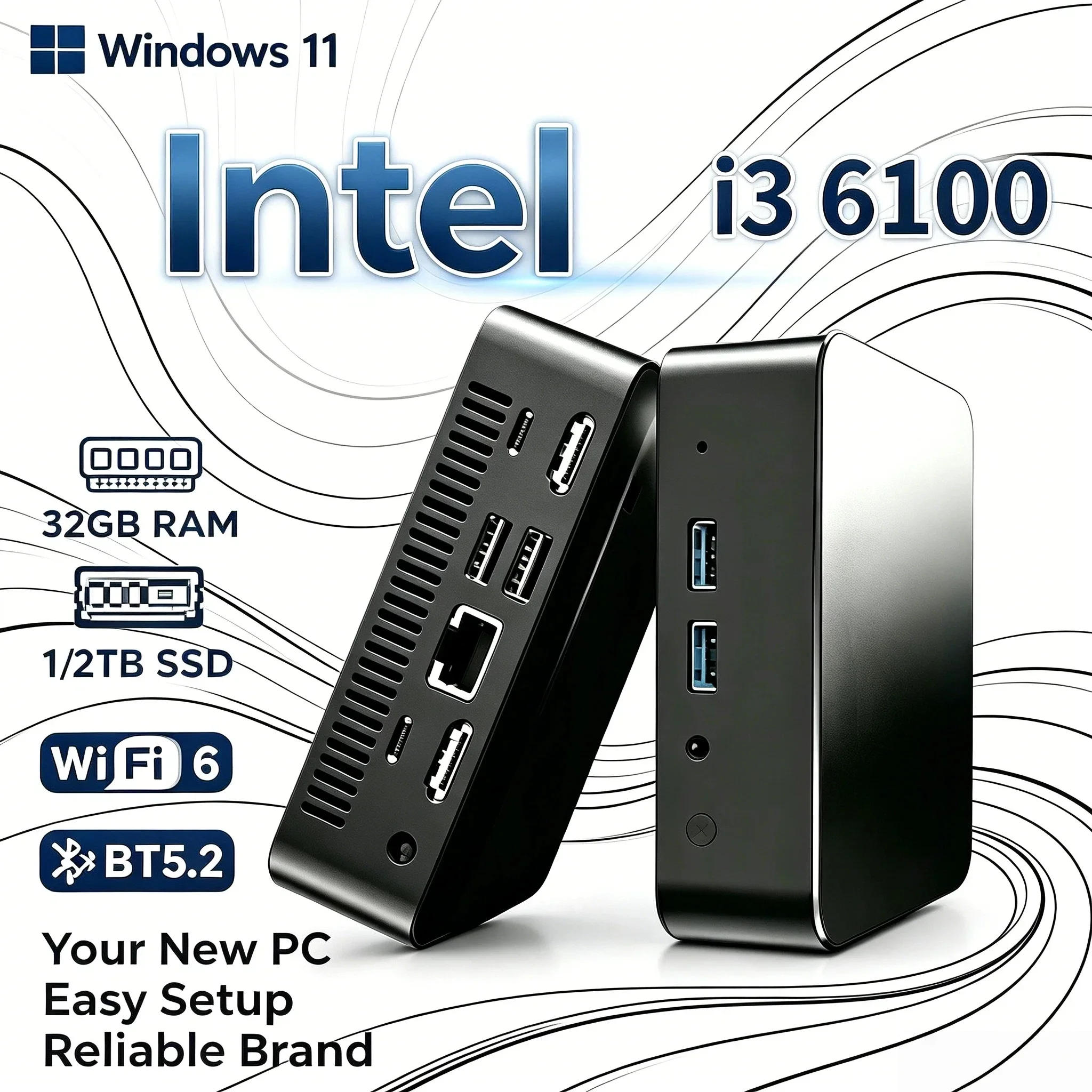 Mini PC Portátil Gamer Intel Core i3 6100 2026, Windows 11 Pro, 16GB RAM, 1TB M.2 SSD, Computadora de Escritorio para Oficina y Juegos, DDR4 Max Ultra