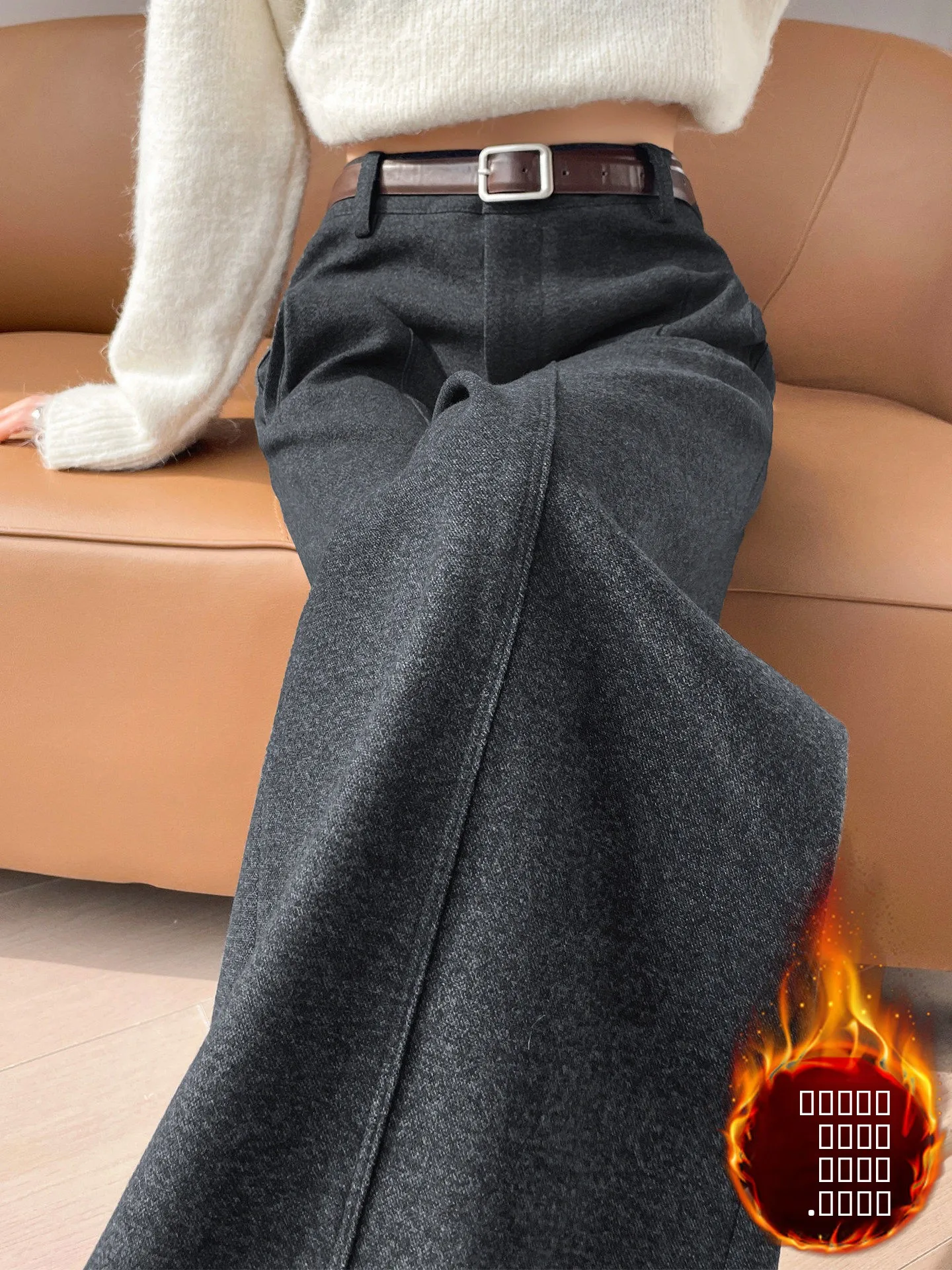 

Женские зимние брюки-палаццо из утолщенной шерсти с подкладкой, с высокой талией, драпированные, облегающие, повседневные, в деловом стиле