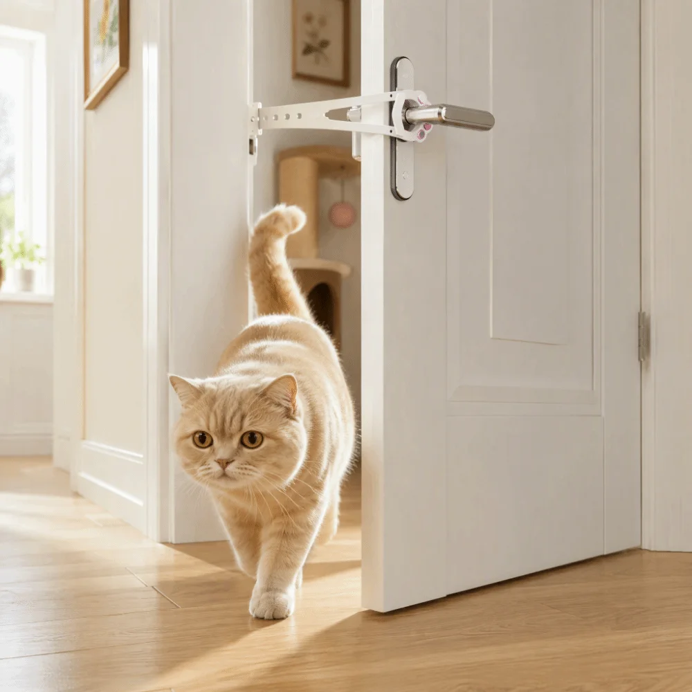 Adjustable Pet Door Holder Easy Install Flexible Pet Lock Retainer Plastic No-Drill Cat Flap Stopper Bedroom Door