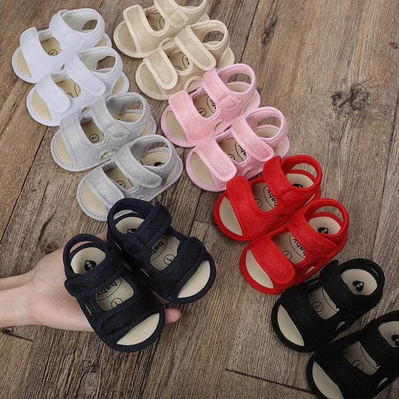 Sandalias Unisex para niños pequeños, zapatos de tela de red de Color sólido, transpirables, de verano, de 0 a 18 meses