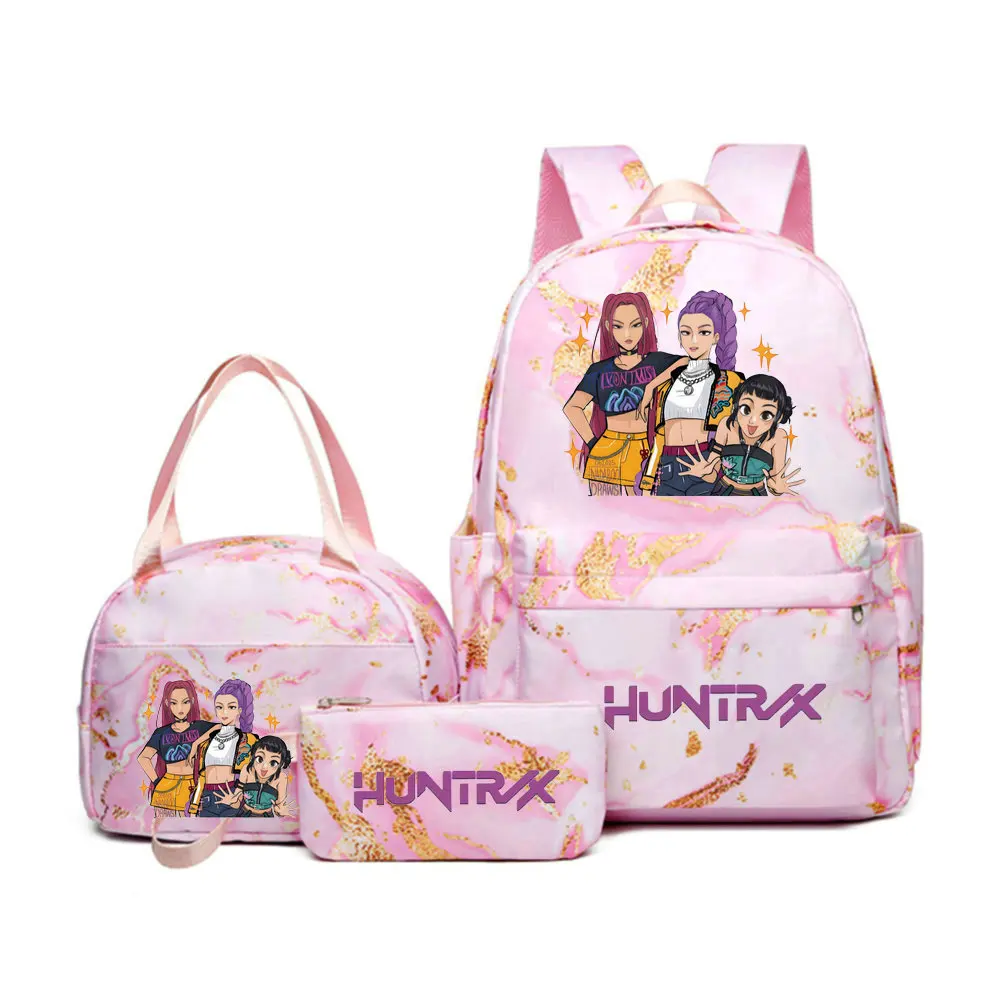حقيبة ظهر Kpop Demon Hunters مع حقيبة غداء Zoey Rumi Mira Anime حقائب ظهر مدرسية هدايا العودة إلى المدرسة للطلاب 3 قطع