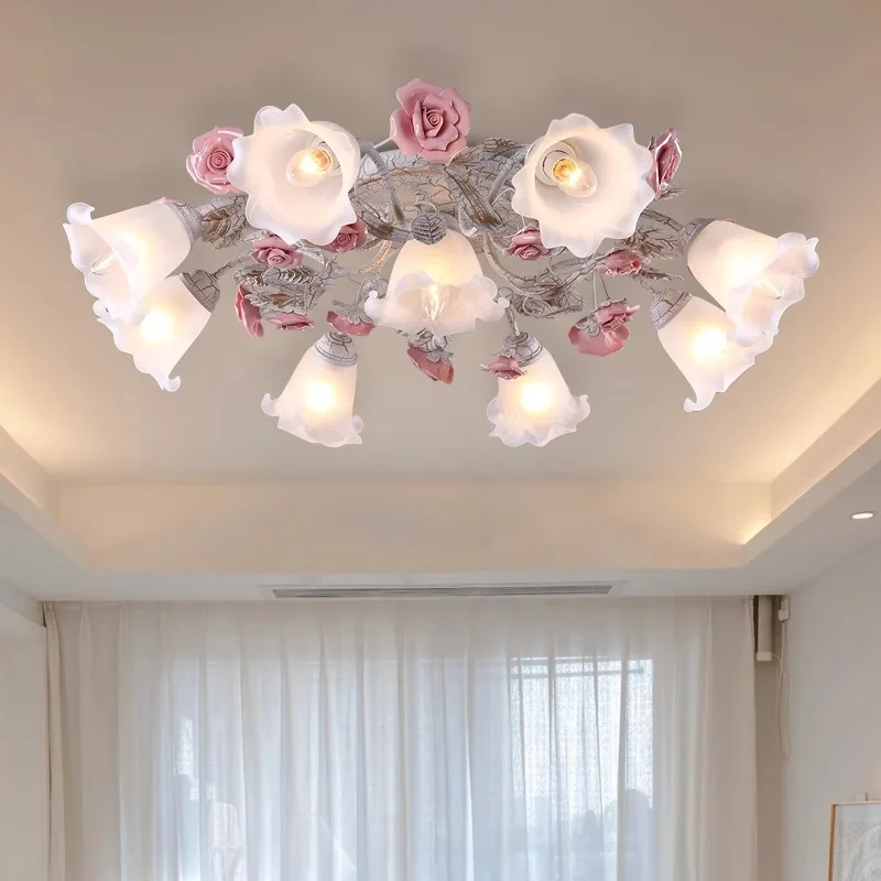 

Warm Home Living Room Bedroom Ceiling Light Country B & B Pastoral Style Wrought Iron Flower and Plant Light