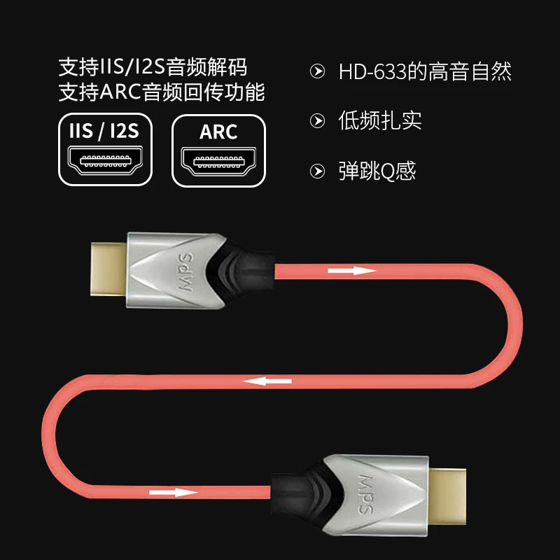 MPS HiFi HD-633 99.9999% OCC IiS/i2S/ARC HDMI Audio Cable for Projection TV Home Theater Fever Audio HDMI Cable 8K60HZ