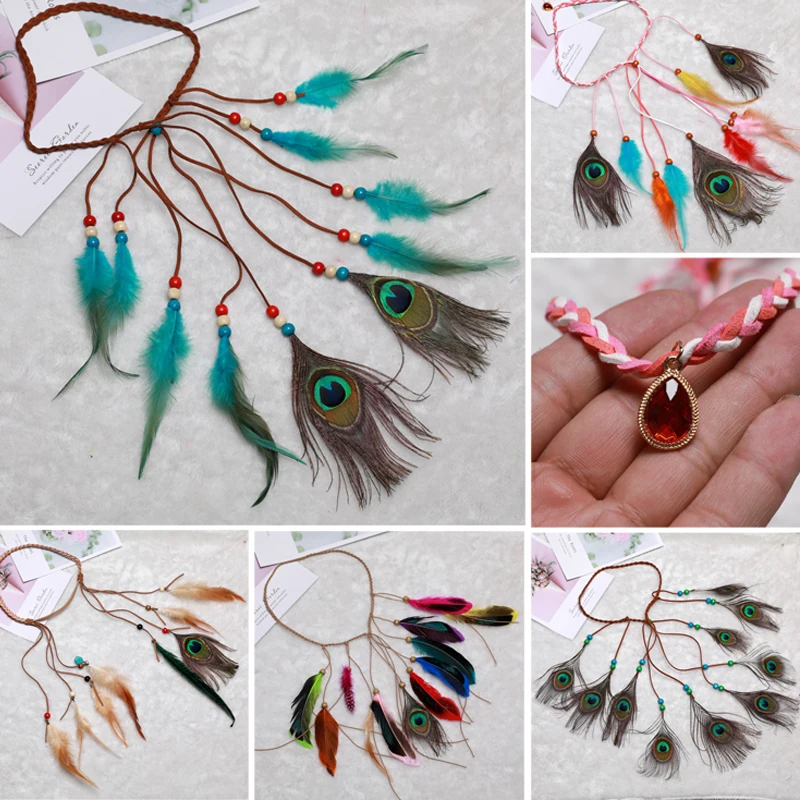 Повязка для волос в богемном стиле, регулируемый головной убор «Ловец снов» с перьями, лента для волос с павлиньими перьями, аксессуар для праздника в стиле хиппи Повязка для волос в богемном стиле, регулируемый головной убор «Ловец снов» с перьями, лента для волос с павлиньими перьями, аксессуар для праздника в стиле хиппи