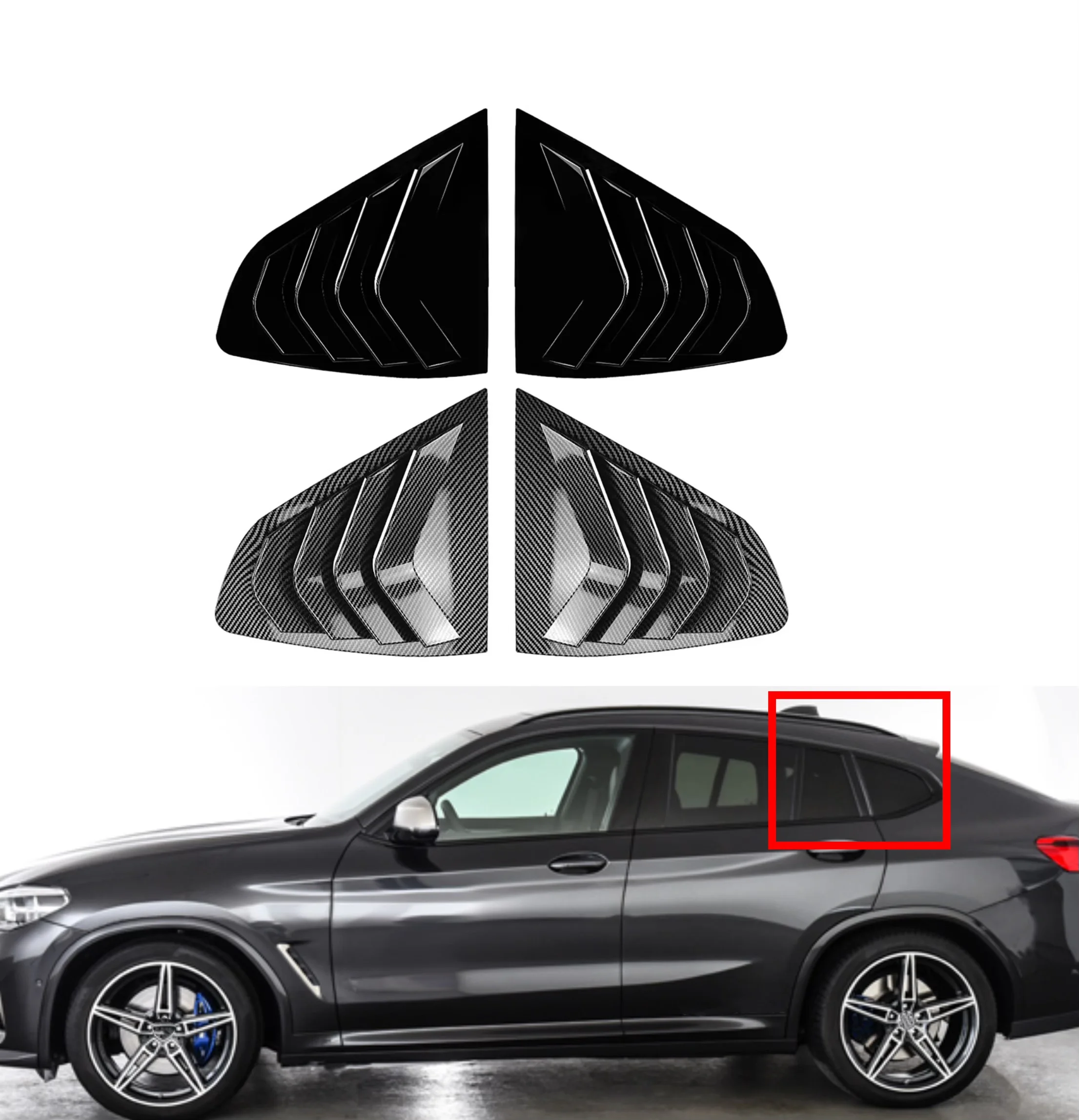 

Fit For BMW X4 G02 28i 30i 35i M40i 2018 2019 2020 2021 2022 -2024 Rear Louver Window Side Shutter Cover Trim Sticker Air Vent