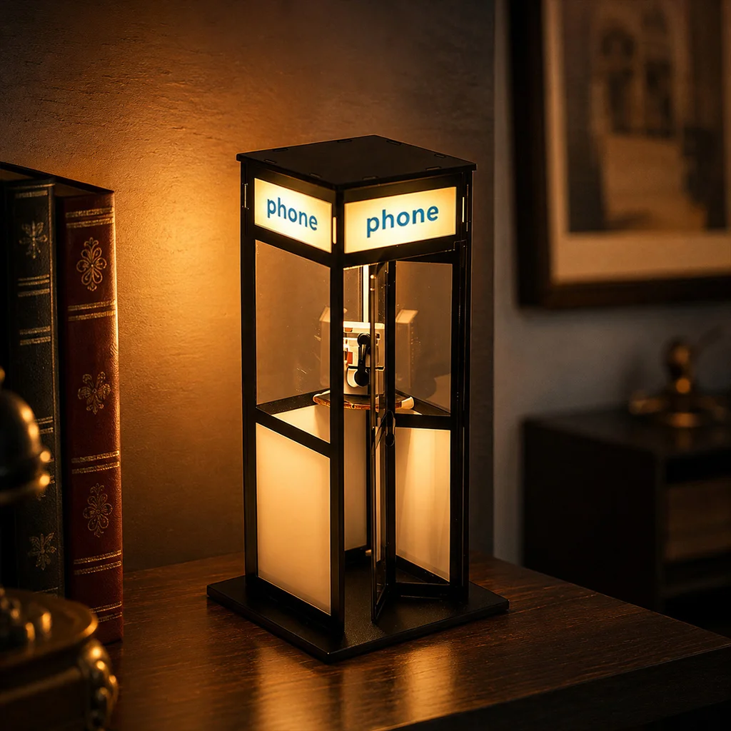Vintage Phone Booth Ambient Lamp Retro Telephone Booth Table Lamp with Warm LED Light  Desk Night Light for Bedroom Home Decor