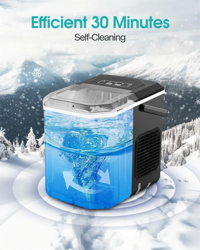 Efficient Self-Cleaning Ice Maker for Countertop Use, Produces 9 Cubes in Just 6 Minutes, Capable of Making 26 lbs of Ice per Da