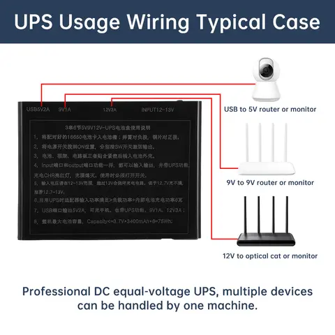 DIY 6x18650 Batteri 5V USB + 9V 12V 5.5x2.1mm UPS Strömförsörjningsbox för WiFi Router Optiskt Modem Säkerhetskamera Utan Batteri 10 best sales USB-UPS - №4