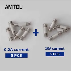 AMITOU 5pcs/Lot Ceramic Fuse Tube 5X20mm 200mA 10A  AMP Fuse Ceramic Fusible Fast Blow Tube Fuses Eletrician Tools