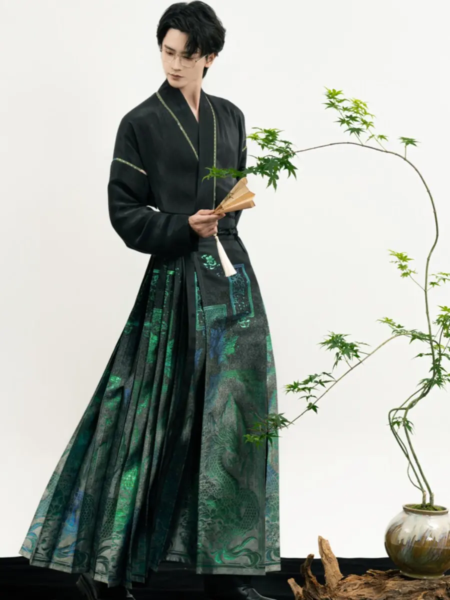 Mens New Chinese Style Original Han Element Front Opening Top Chinese Woven Gold Mamianqun Unisex Outfit For Cosplay