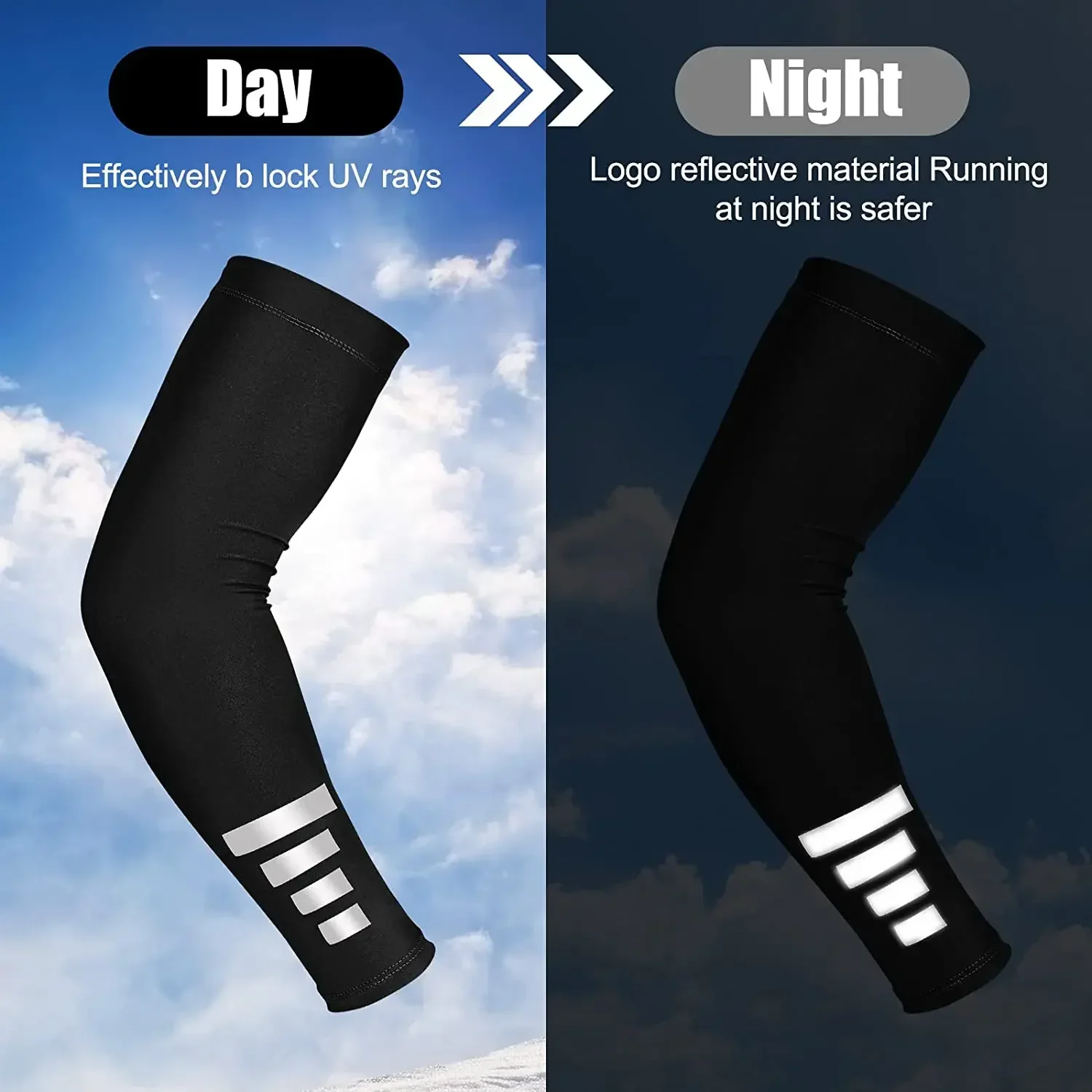 1pair Summer Sun UV Protection Women Arm Sleeves Reflective Night Cycling Running Arm Warmers Cover Men Sports Armguards Cuff