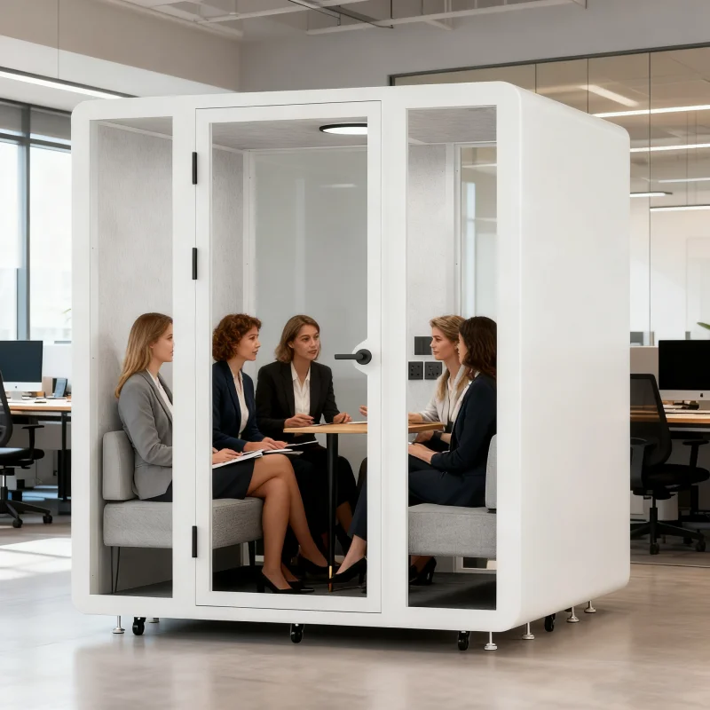 -For Privacy Soundproof Indoor Mobile Work Space Noise Reduction Larger Meeting Office Pod Booth for 2-8 People&