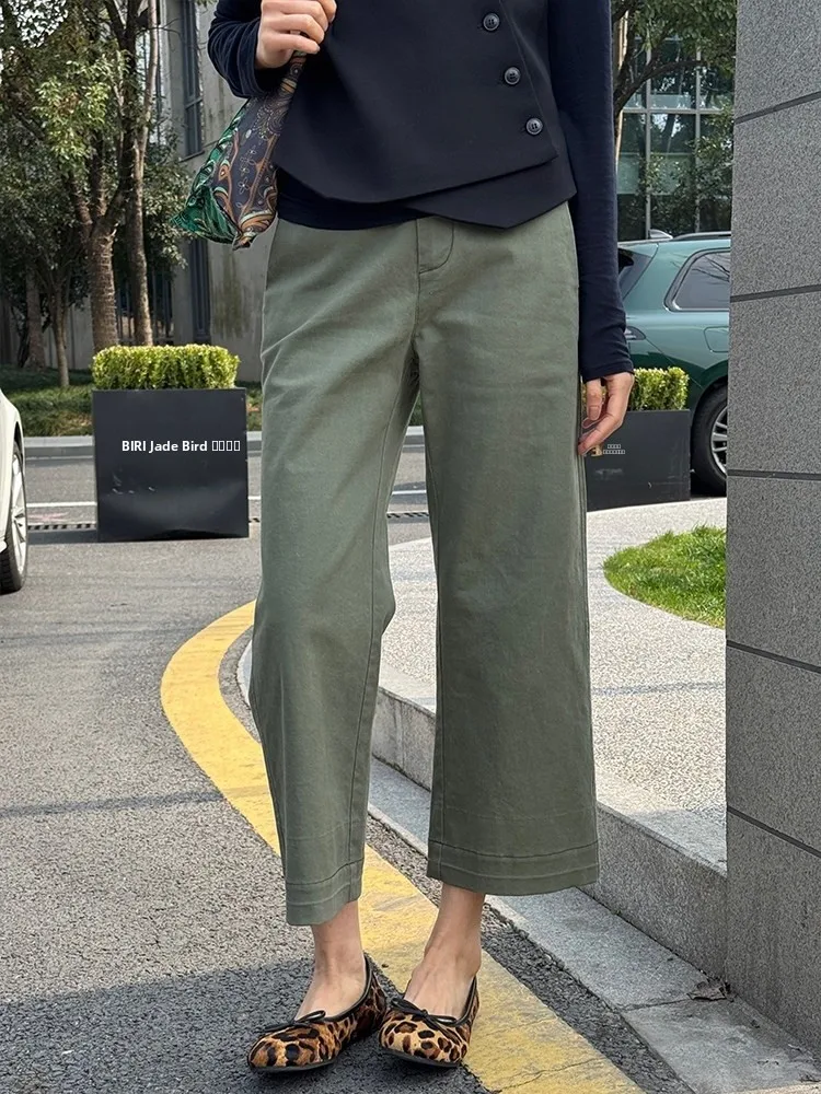 

Military een Wide Leg Pants Nine Points Casual Straight Workwear Trousers for Women Autumn New Sle Commute Sle Cotton B...