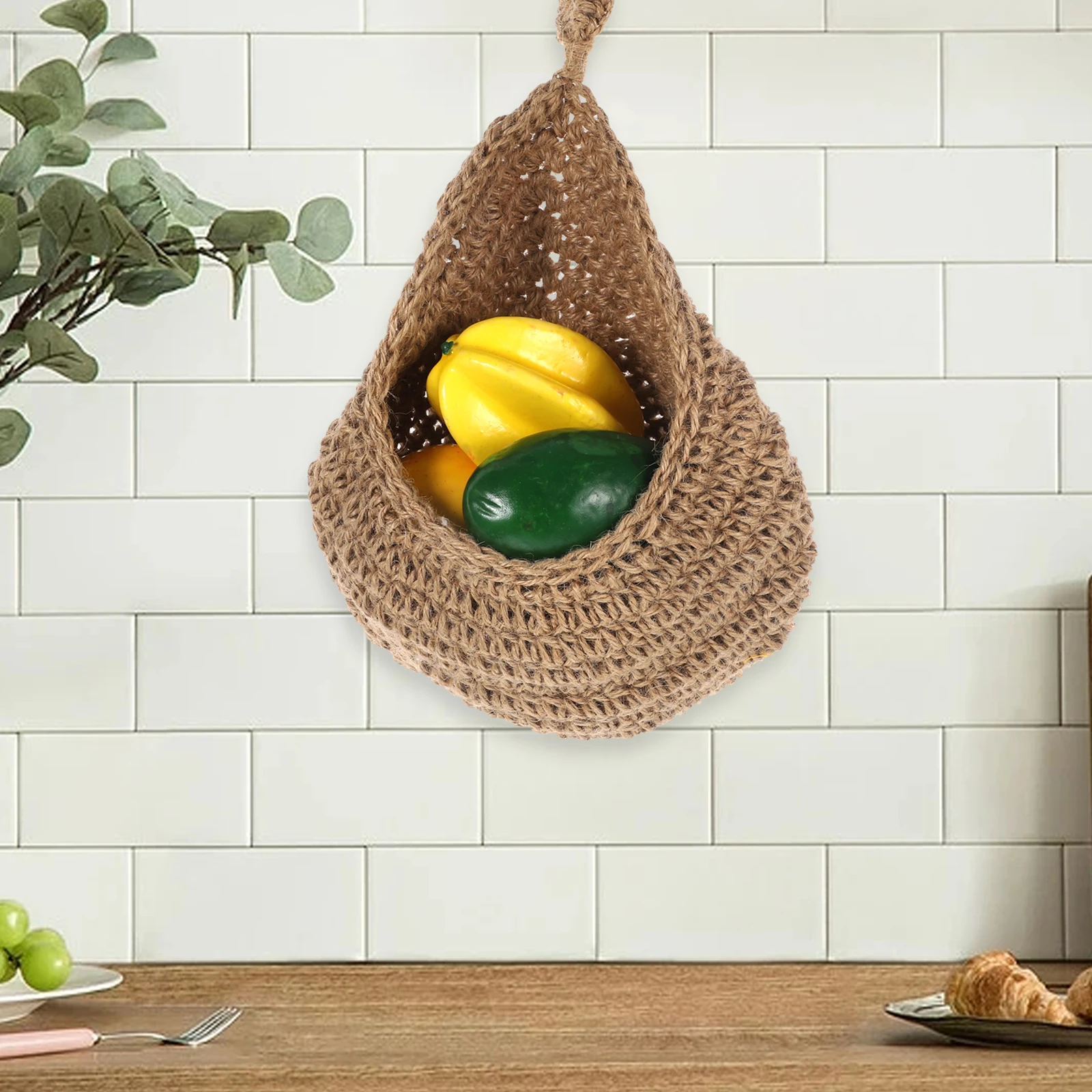 

Bohemian Style Wall Teardrop Storage Basket For Kitchen Garlic Vegetable Fruit Onion Storage Large Capacity Jute Material