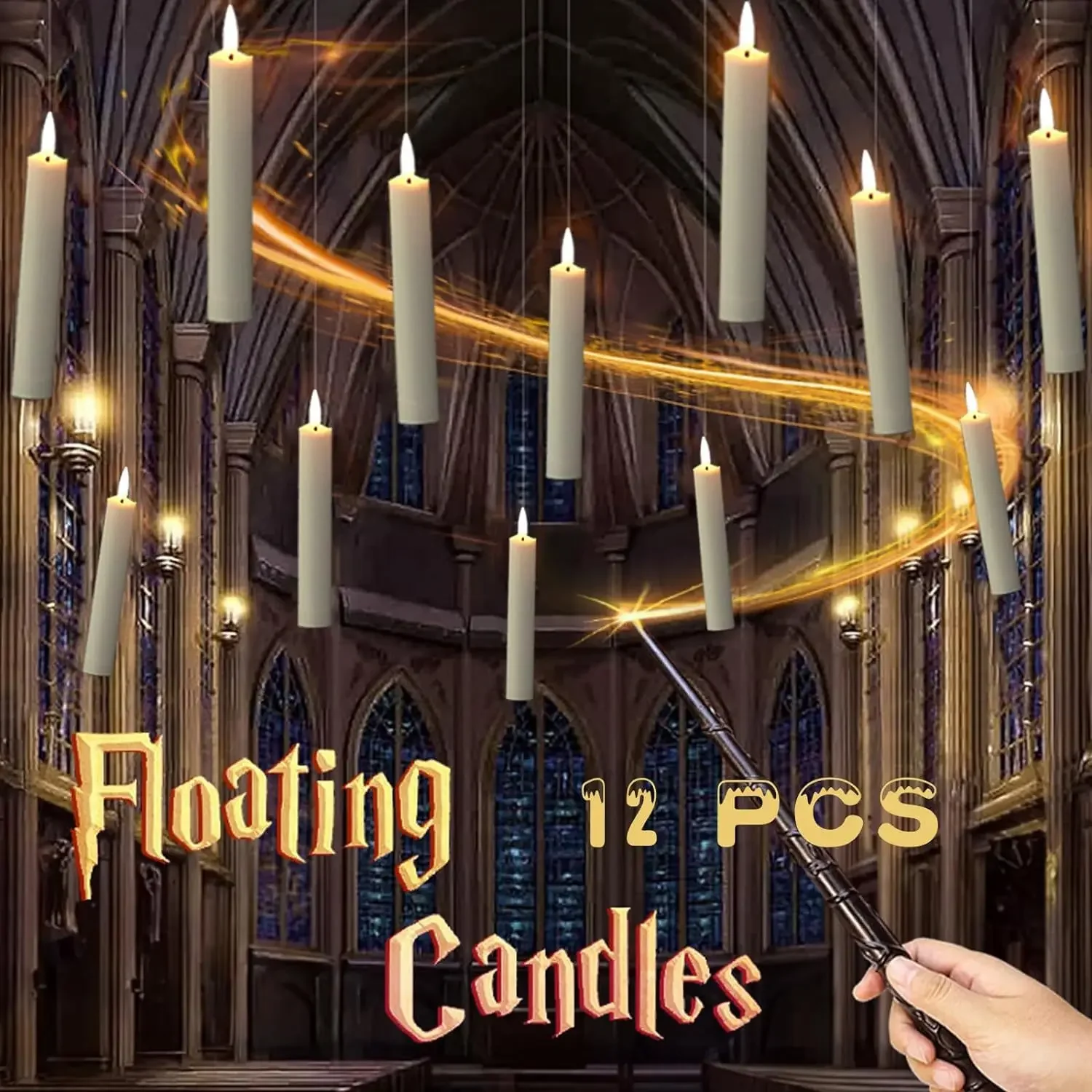 

LED Candle Flameless Flickering Magic Wand Floating Candle Battery-Operated Halloween Christmas Decoration Electronic Candles