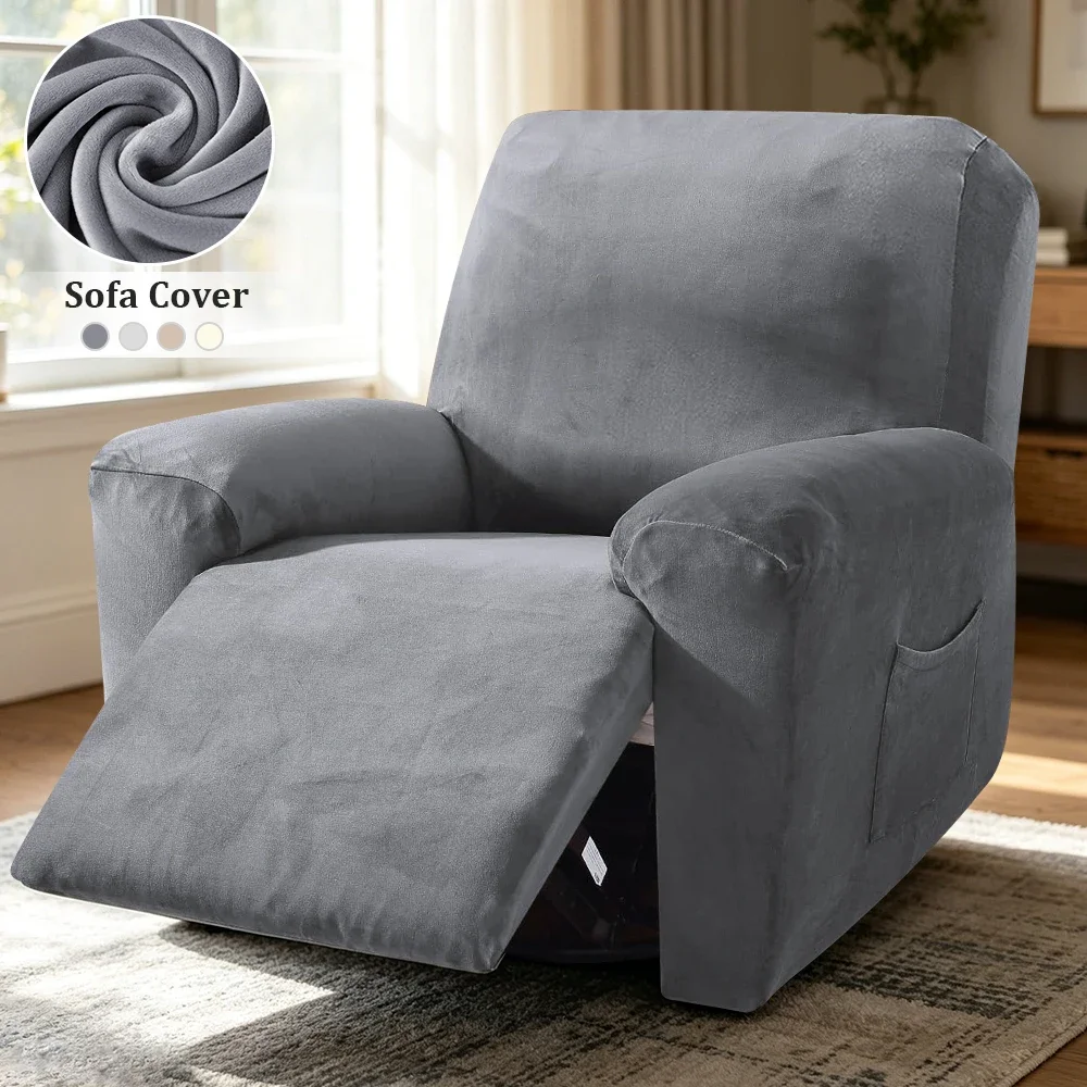 

4Pcs/set Recliner Chair Cover Velvet Single Seat Recliner Armchair Cover for Home Theater Seating with Side Pocket Thick Soft