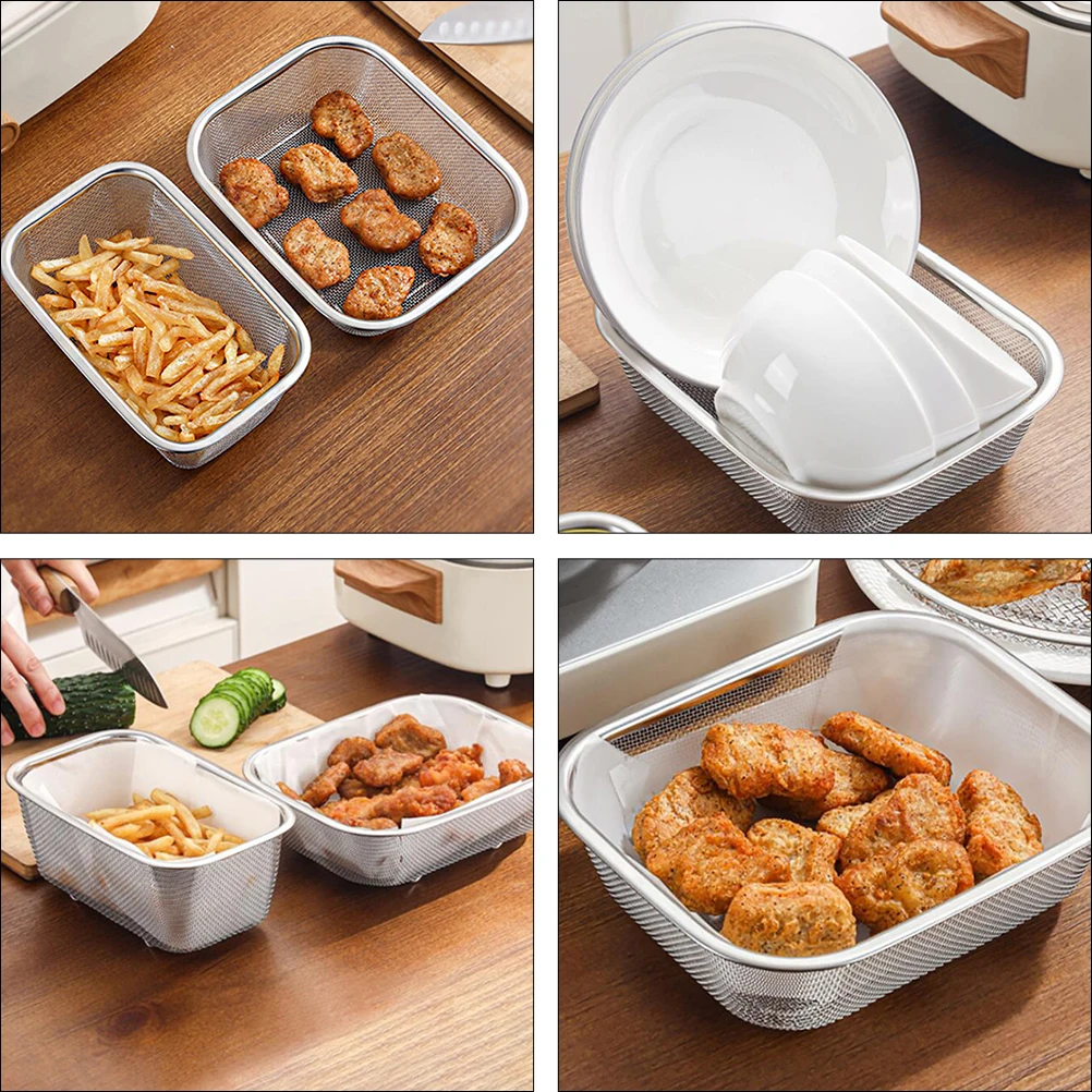 

1Pcs Stainless Steel Fry Basket Thick Mesh Strainer Kitchen Cooking Tool Home Bar Cafe Snack Holder French Fries Storage