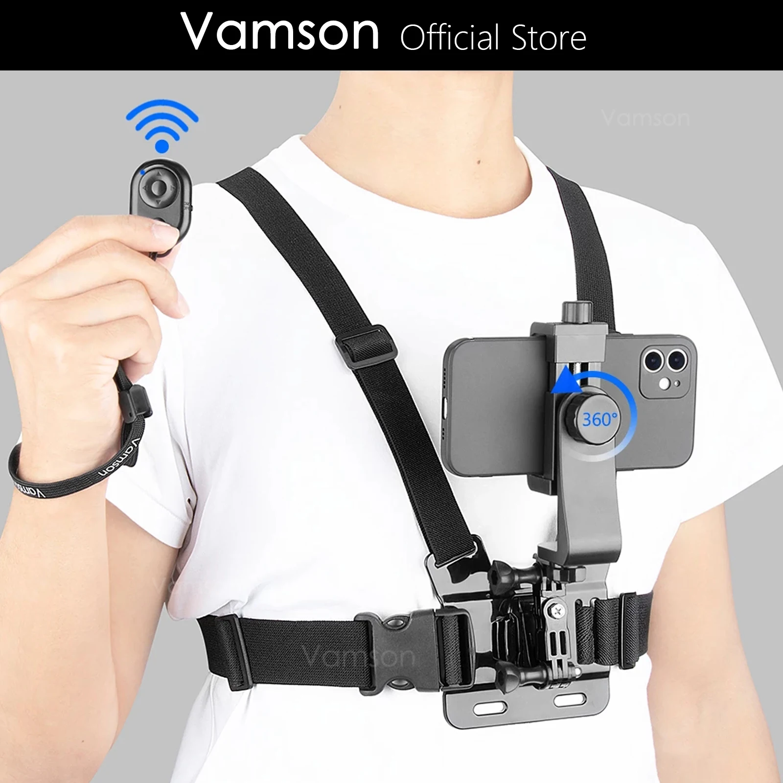 Vamson Chest Strap Mobile Phone Holder for iPhone 13 Belt Harness Strap Mount for Gopro Hero 12 11 10 9 8 7 Insta360 Dji Camera