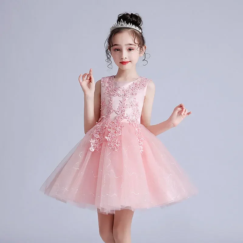 Lace Sleeveless Children Girls Ball Gown Summer Princess Dress for Girls Fashion Flower Girl Dresses for Weddings 3-12 Years