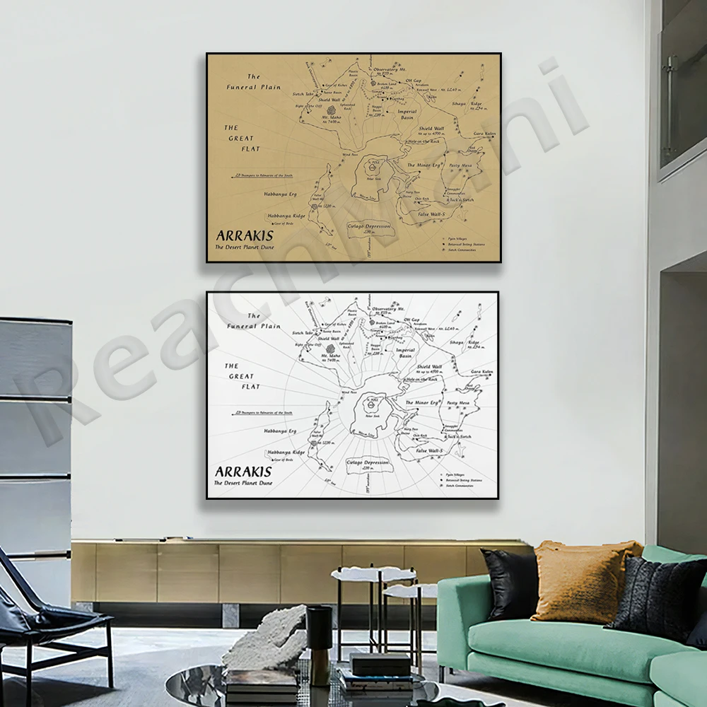 Arrakis Map Poster, Dunes, Vintage Arrakis Poster, Vintage Dunes Poster, Mural Art Canvas Home Decor