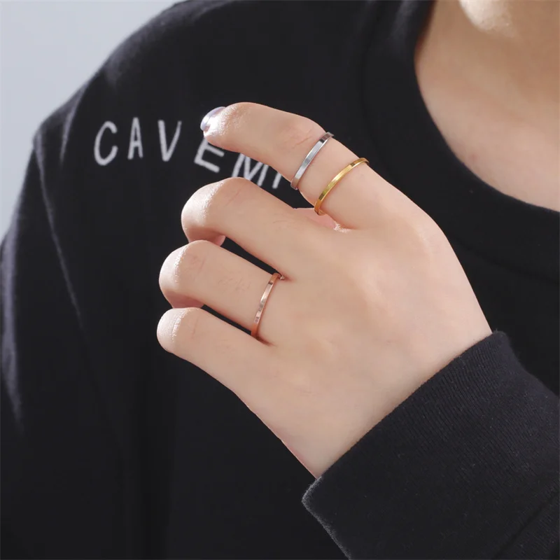 2mm Simple Stainless Steel Rings for Women Punk Men's Ring Minimalist Gold Color Knuckle Rings Couple Wedding Jewelry Gifts