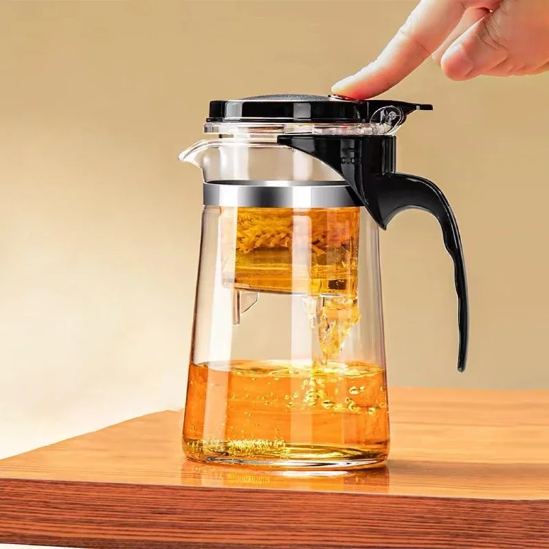 Glass Teapot with Tea Strainer Infuser High Temperature Resistant Flower Transparent Household Puer Tea Kettle with Handle