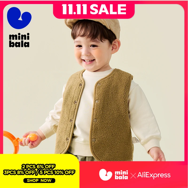 

Детский жилет Mini Bala 2025, новая зимняя двусторонняя плюшевая теплая куртка без рукавов