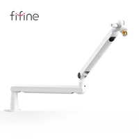 FIFINE Brazo de brazo de micrófono, brazo de micrófono ajustable de perfil bajo con abrazadera de montaje en escritorio, almacenamiento de cables para juegos en streaming-Blanco BM88W