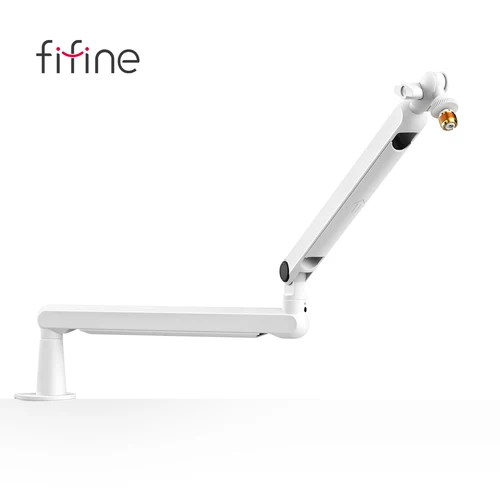 FIFINE Brazo de brazo de micrófono, brazo de micrófono ajustable de perfil bajo con abrazadera de montaje en escritorio, almacenamiento de cables para juegos en streaming-Blanco BM88W