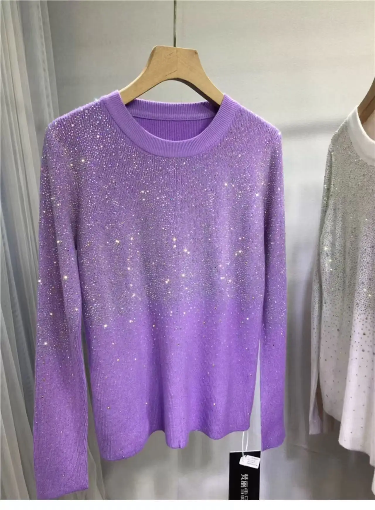 New In Bling Diamonds Hot Drilling O-neck Knitted Pullover Top Long Sleeve Casual Sweater All-match Autumn Winter Sweater