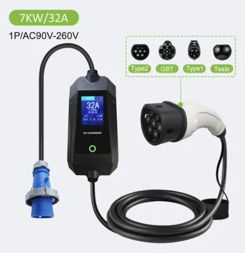 

6-32A Current Adjustable 3.5kW 7kW 11kw AC Home Portable EV Charger Type 2 Electric Car Charger