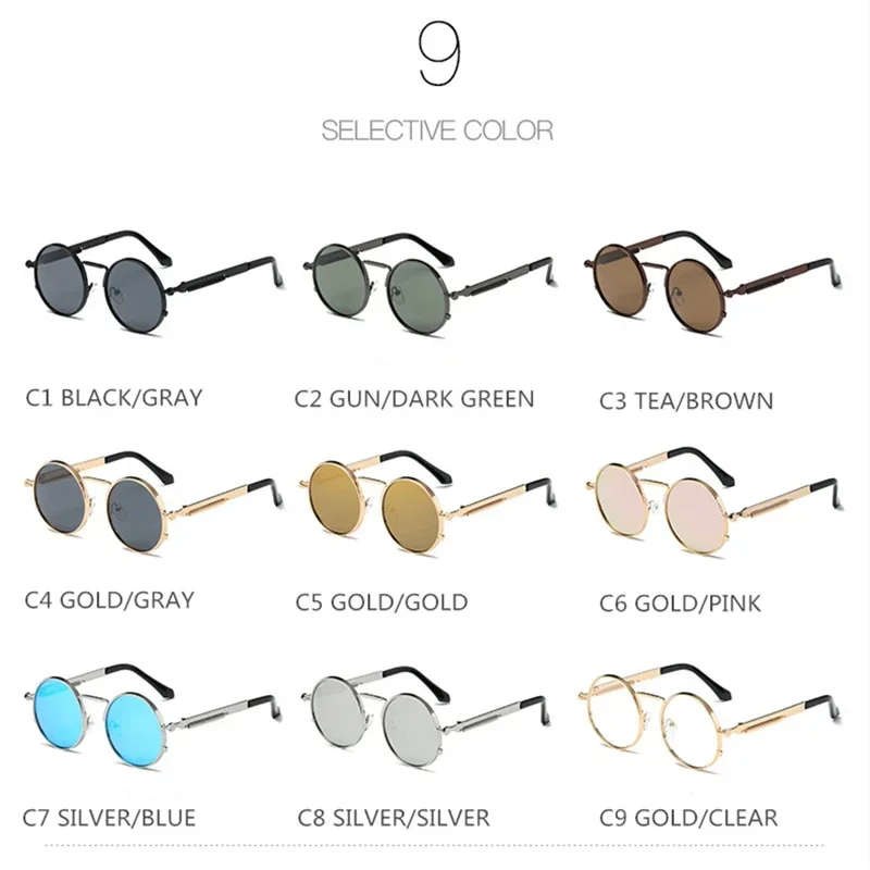 Vintage Men Sunglasses Women Retro Punk Style Round Metal Frame Colorful Lens Sun Glasses Fashion Eyewear Gafas sol mujer