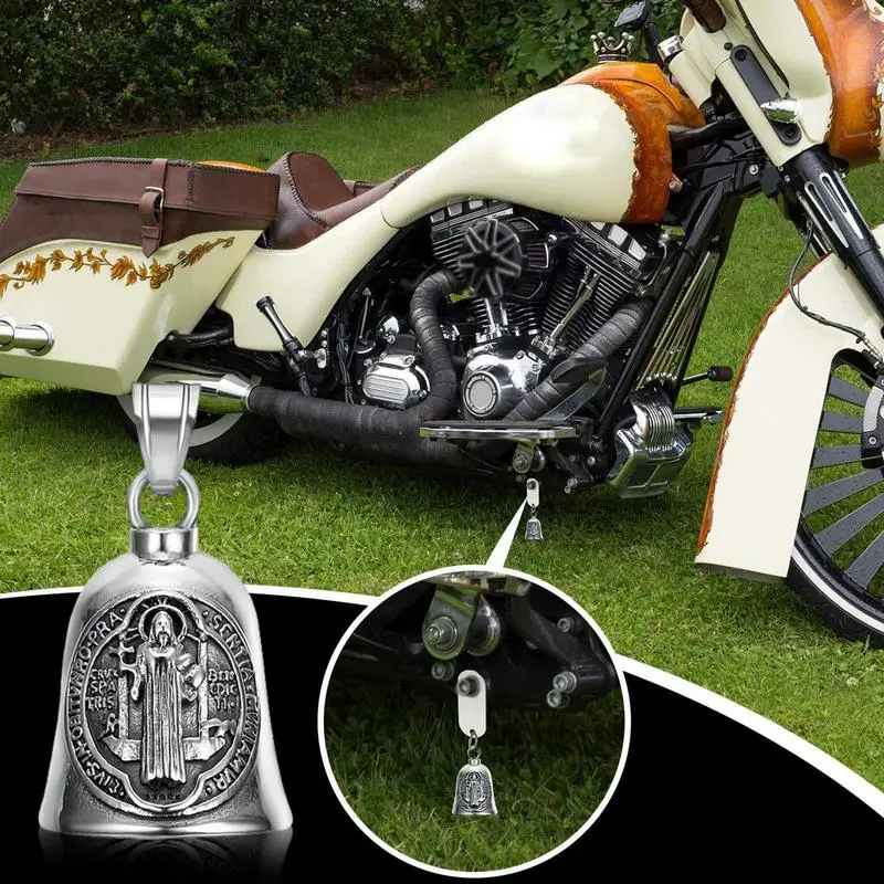 Motorcycle Bell Creative Titanium Steel Polished Saint Benedict Exorcism Lucky Riding Bell With Crisp Ringstones Guardian Bell