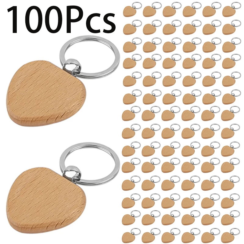 

100Pcs Blank Wooden Key Tag Key DIY Wood Keychains Blank Wood Keyrings