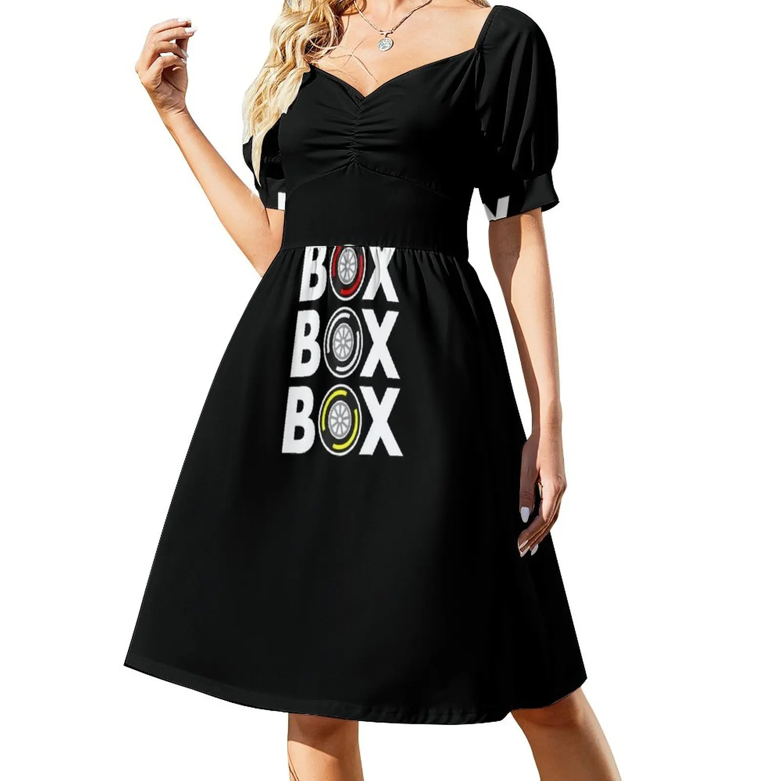 

Box Box Box F1 Tyre Compound White Text Design Sleeveless Dress luxury dresses luxury woman evening dress