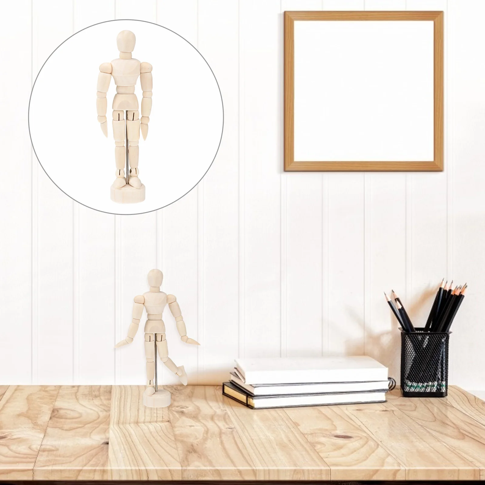 3 Pcs Woody Toy Man Model Sketch accessorio in legno disegno a mano umano Beige Office